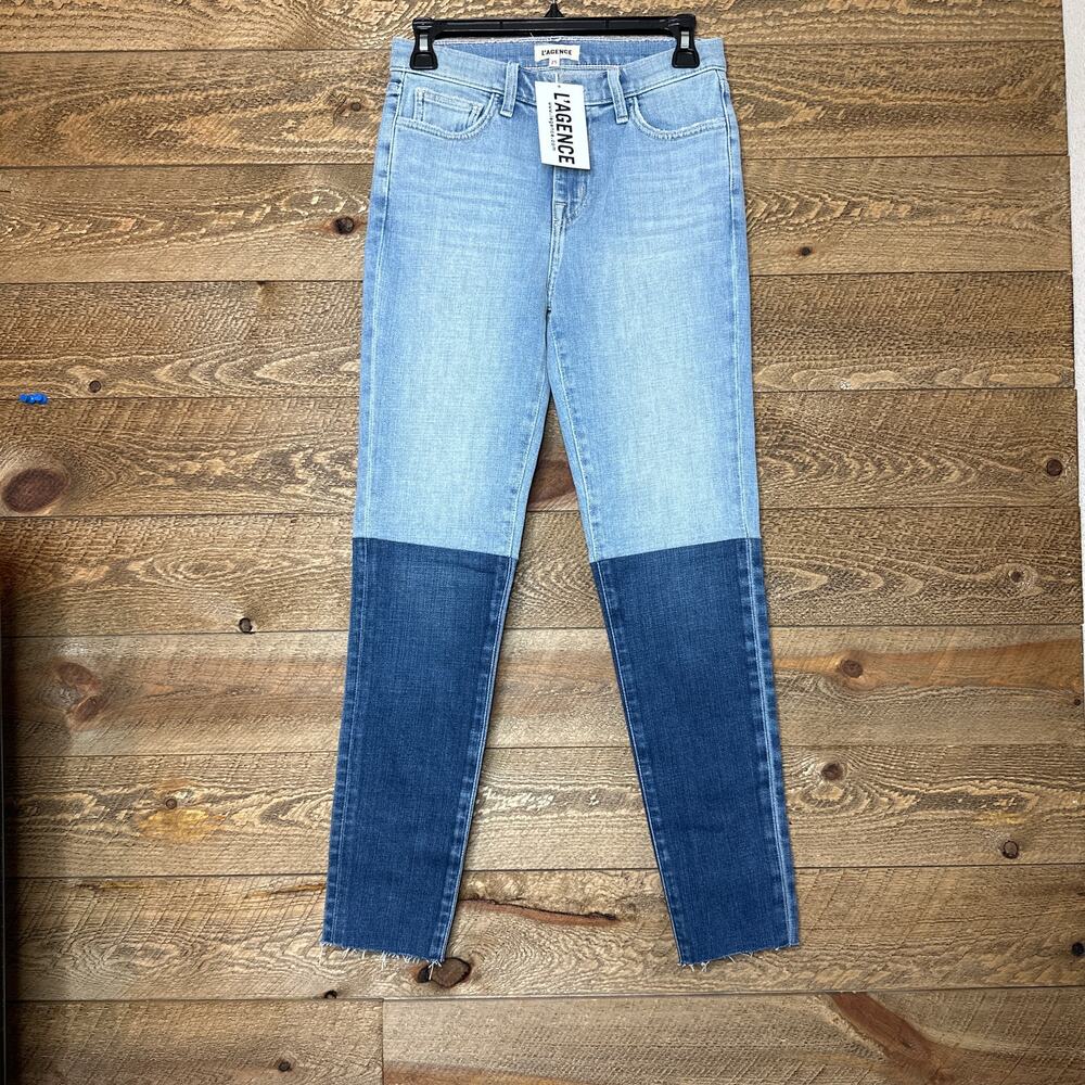 L'Agence Patchwork Two Tone Straight Leg Jeans Size 25 NWT